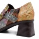 SOCOFY Floral Pattern Buckle Zipper Genuine Leather Pumps SOCOFY Floral Pattern Buckle Zipper Genuine Leather Pumps