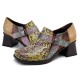 SOCOFY Floral Pattern Buckle Zipper Genuine Leather Pumps