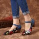 SOCOFY Genuine Leather Ankle Strap Pumps Round Toe Casual Shoes