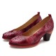 SOCOFY Genuine Leather Handmade Flowers Pattern Soft Pumps