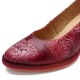 SOCOFY Genuine Leather Handmade Flowers Pattern Soft Pumps