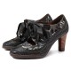 SOCOFY Genuine Leather Serpentine Hollow Out Lace Up Pumps