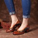 SOCOFY Genuine Leather Splicing Lace Slip On Pumps