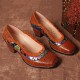 SOCOFY Genuine Leather Splicing Lace Slip On Pumps