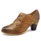 SOCOFY Handmade Embossed Pattern Genuine Leather Pumps