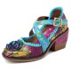 SOCOFY Handmade Floral Cross Tied Genuine Leather Pumps