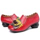 SOCOFY Retro Spilicing Pattern Low Heel Leather Shoes