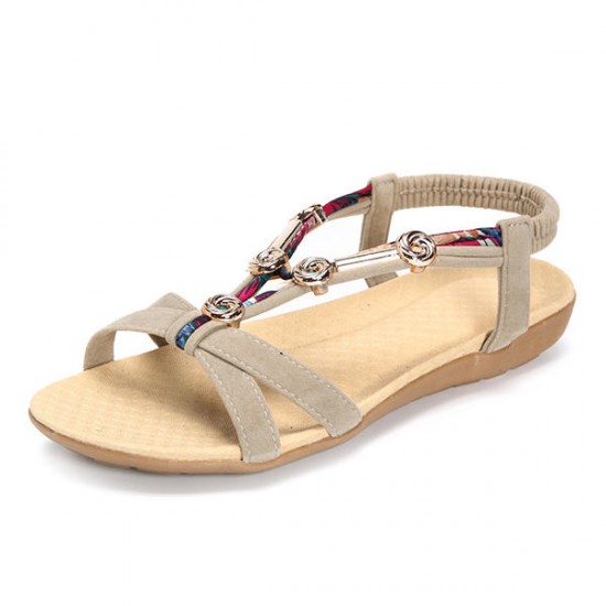 Beaded Roman Style Elastic Beach Flat Sandals