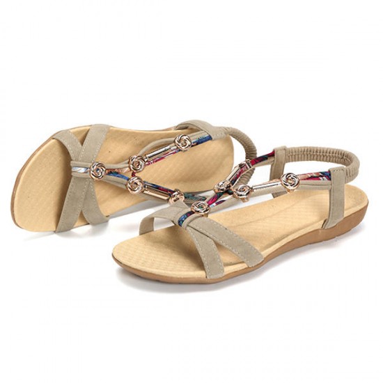 Beaded Roman Style Elastic Beach Flat Sandals