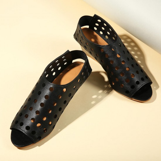 Big Size Hollow Out Peep Toe Elastic Band Casual Flat Sandals