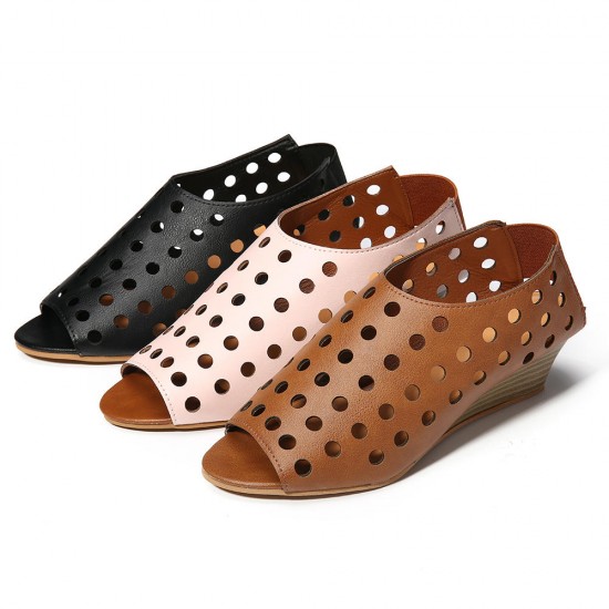 Big Size Hollow Out Peep Toe Elastic Band Casual Flat Sandals