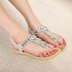 Bohemia Bead Rhinestone Elastic Beach Flat Sandals Peep Toe Flip Flops