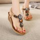 Bohemia Bead Wedge Beach Sandals Slip On Flip Flops Elastic Peep Toe Wedges