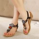 Bohemia Bead Wedge Beach Sandals Slip On Flip Flops Elastic Peep Toe Wedges