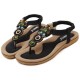 Bohemia Rhinestone Bead Beach Sandals Elastic Slip On Flat Sandals