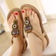 Bohemia Rhinestone Bead Beach Sandals Elastic Slip On Flat Sandals