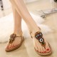 Bohemia Rhinestone Bead Beach Sandals Elastic Slip On Flat Sandals