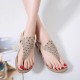 Bohemia Rhinestones Clip Toe Elastic Flat Sandals