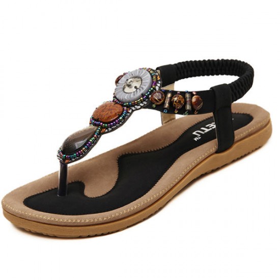 Bohemia Rome Style Beaded Jewelry Lady Sandals Soft Outsole Shoes