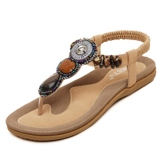 Bohemia Rome Style Beaded Jewelry Lady Sandals Soft Outsole Shoes