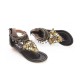 Bohemian Bead Chain Metal Pu Retro Clip Toe Zipper Flat Beach Outdoor Comfortable Ankle Sandals
