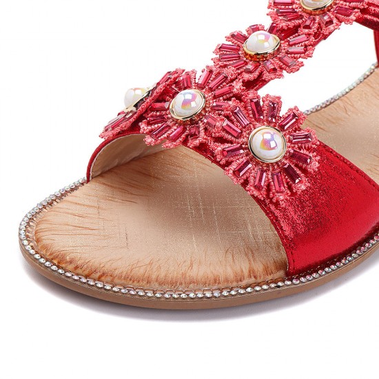 Bohemian Flowers T Strap Casual Comfortable Sandals