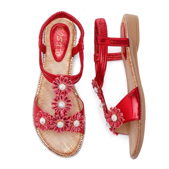 Bohemian Flowers T Strap Casual Comfortable Sandals