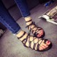 Womens Ring Toe Thong Strappy Cut Out Gladiators Flat Hollow Sandals Buckle Lace Up Shoes