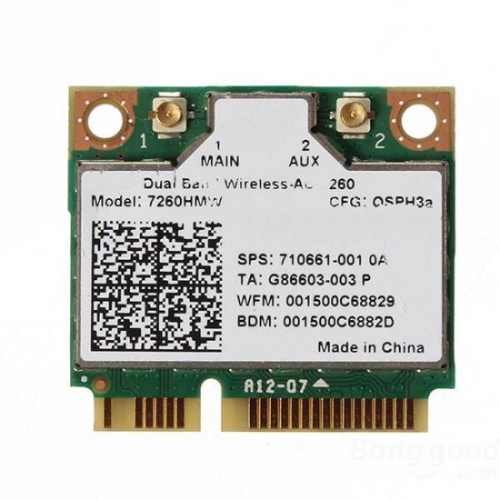 Intel Dual Band Wireless-AC 7260HMW Wifi Bluetooth 4.0 Half Mini PCI-E