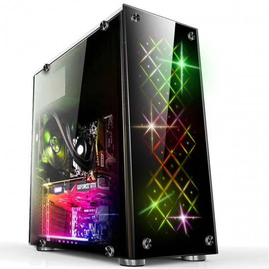 PC Computer ATX PC Case Midi Tower With 3 RGB 120mm Cooling Fans Remote control