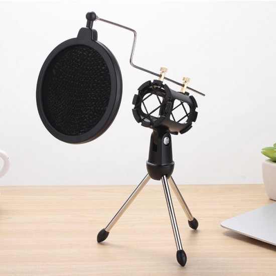 Adjustable Studio Condenser Microphone Stand Holder Desktop Tripod With Pop Filter
