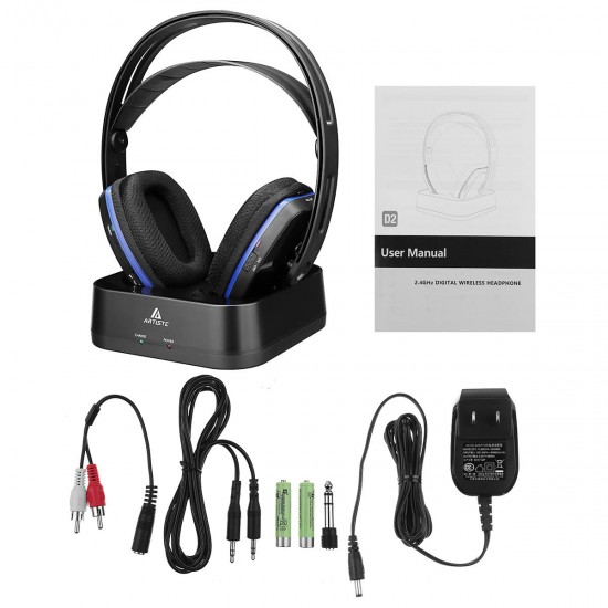 Artiste D2 2.4GHz HiFi Deep Bass Wireless TV Headphone with Transmitter Dock