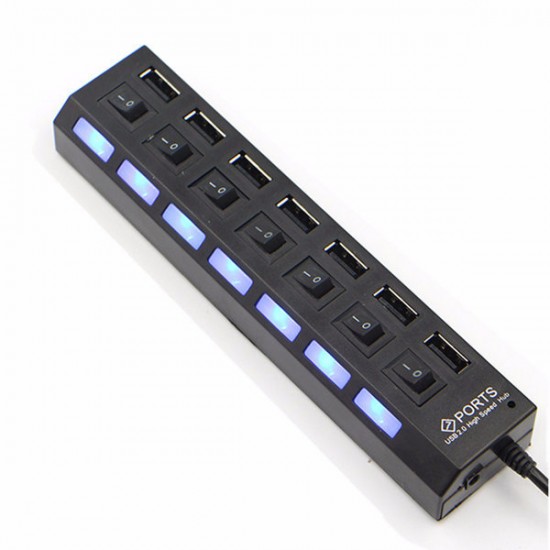 7 Port High Speed USB 2.0 Hub + AC Power Adapter ON/OFF Switch For PC Laptop MAC