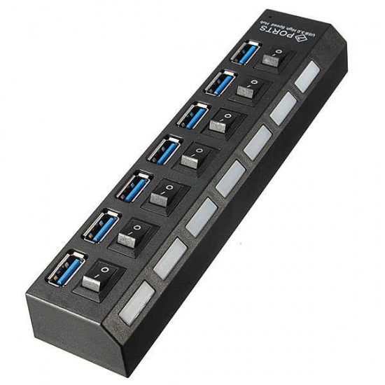 7 Port USB 3.0 Hub On/Off Switch+EU/US/UK AC Power Adapter