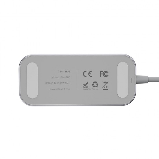 BlitzWolf® BW-TH5 7 in 1 USB-C Data Hub with 3-Port USB 3.0 TF Card Reader USB-C PD Charging 4K Display for MacBooks Notebooks iPad Pros