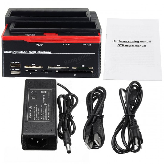 2.5/3.5" SATA IDE HDD Docking Station Offline Clone Hard Drive Enclosure USB2.0 HUB Card Reader US