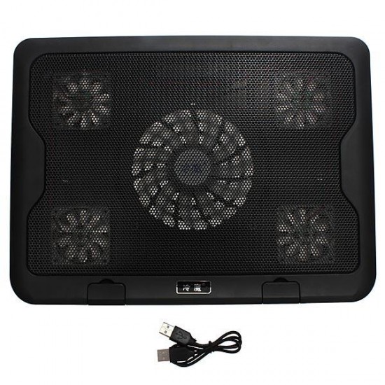 5 Fans LED USB Cooling Adjustable Pad For Laptop Notebook 7-17inch