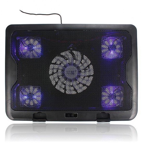 5 Fans LED USB Cooling Adjustable Pad For Laptop Notebook 7-17inch