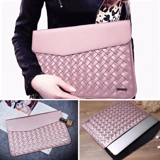 15 inch Weaving Laptop Bag PU Leather Case Cover Bag for Makbook Laptop