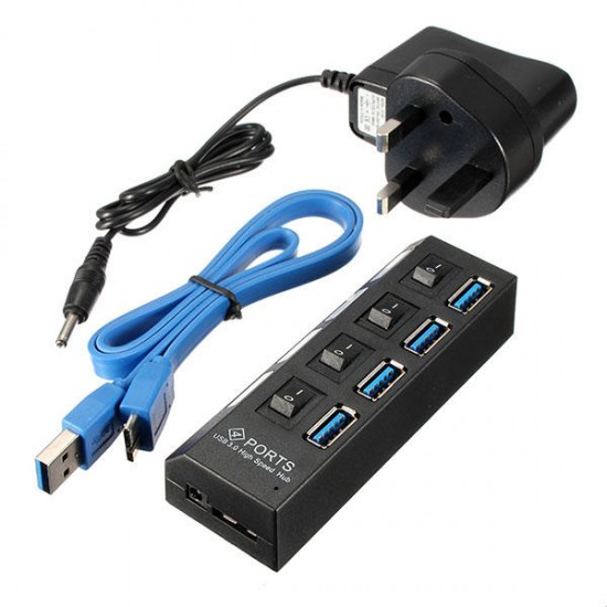 4 Ports USB 3.0 HUB On/Off Switch AC Adapter