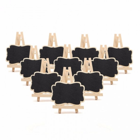 10pcs/set Mini Wooden Triangle Stand Message Blackboard Memo Crafts Office Decoration Supplies