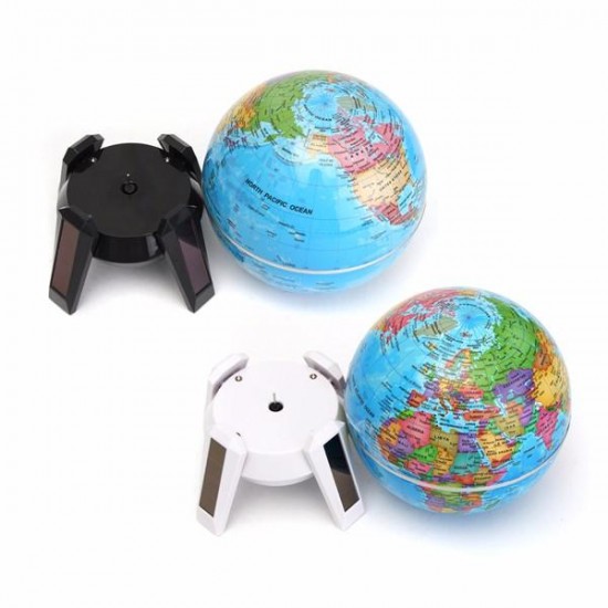 11cm Solar Powered Rotating World Map Globe Geography Atlas with LED Light Stand