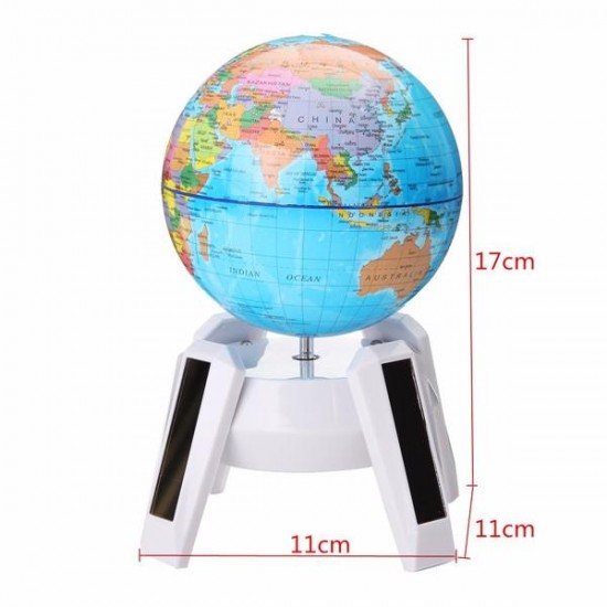 11cm Solar Powered Rotating World Map Globe Geography Atlas with LED Light Stand