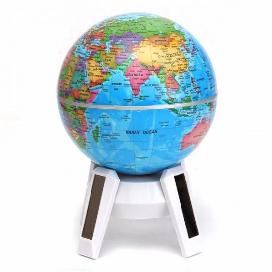 11cm Solar Powered Rotating World Map Globe Geography Atlas with LED Light Stand