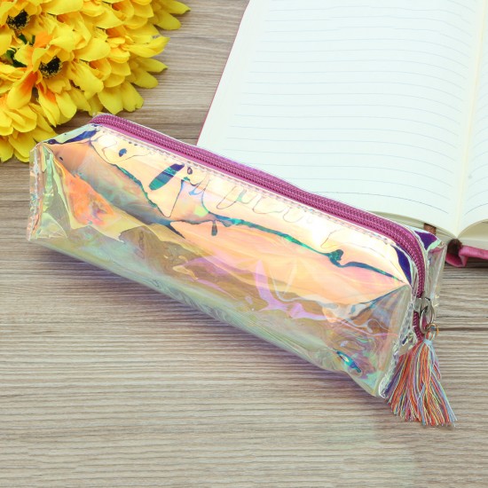 1pcs Colorful Laser Transparent Materials Pencil Case Storage Pen Bags Pouch School Supplies Gift