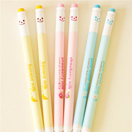 0.5mm Black Ink Erasable Gel Pen Roller Ball Pen Korean Cartoon Happy Smile