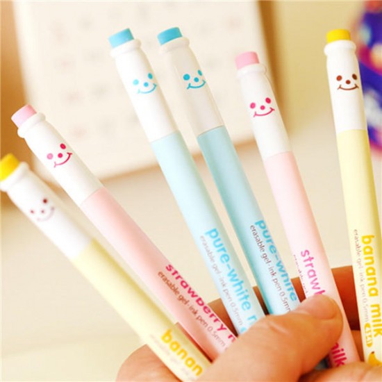 0.5mm Black Ink Erasable Gel Pen Roller Ball Pen Korean Cartoon Happy Smile