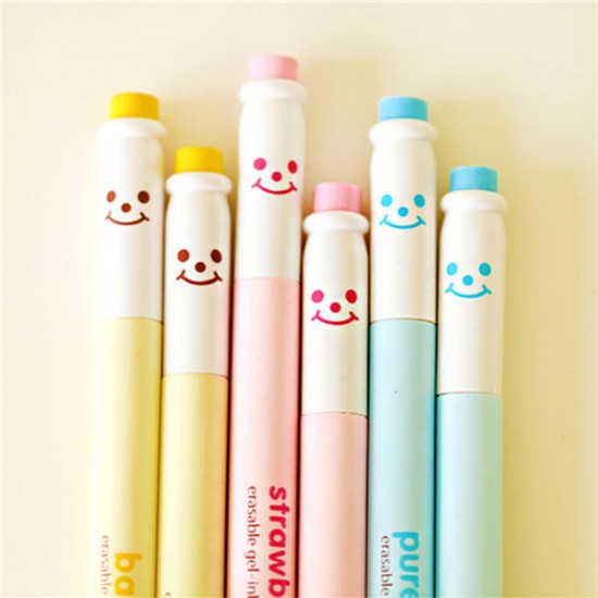 0.5mm Black Ink Erasable Gel Pen Roller Ball Pen Korean Cartoon Happy Smile