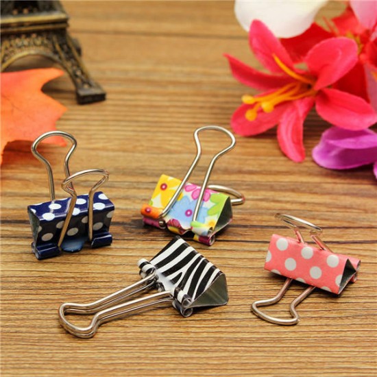 19mm Floral Foldback Binder Clips Metal Grip For Office Paper Documents