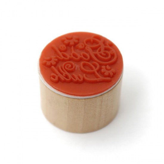 Wooden Round Handwriting Wishes Sentiment Words Floral Pattern Rubber Stamp